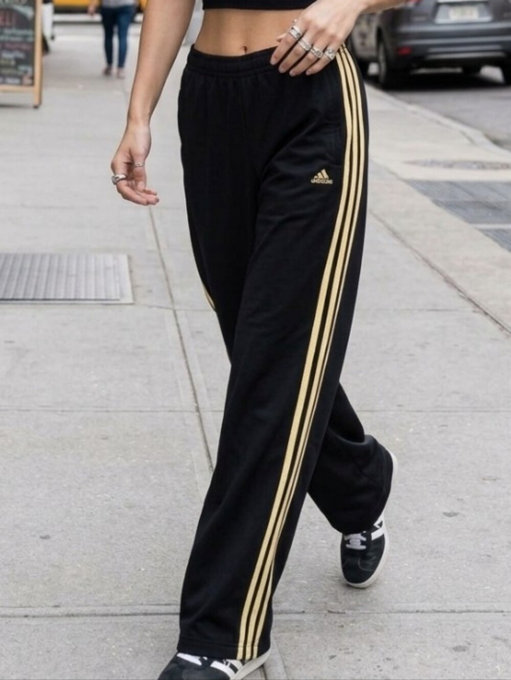adidas Black Track Pants with Gold Three-Stripes